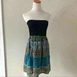 Wet Seal turquoise boho print strapless mini dress
